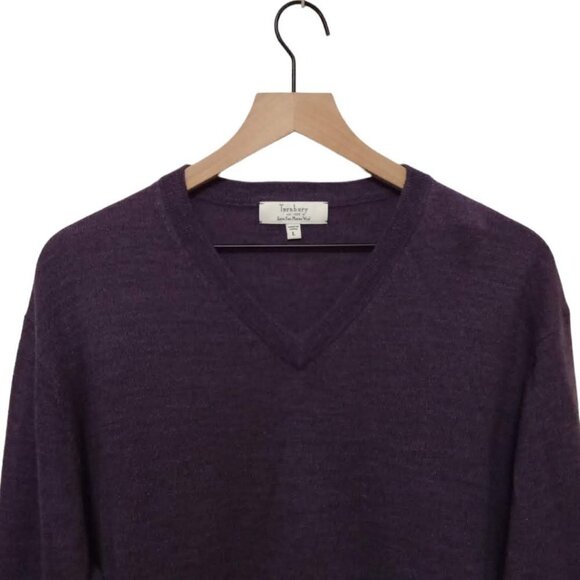 TURNBURY Purple Extra Fine Merino Wool V-Neck Long Sleeve Sweater Sz L - Picture 2 of 8